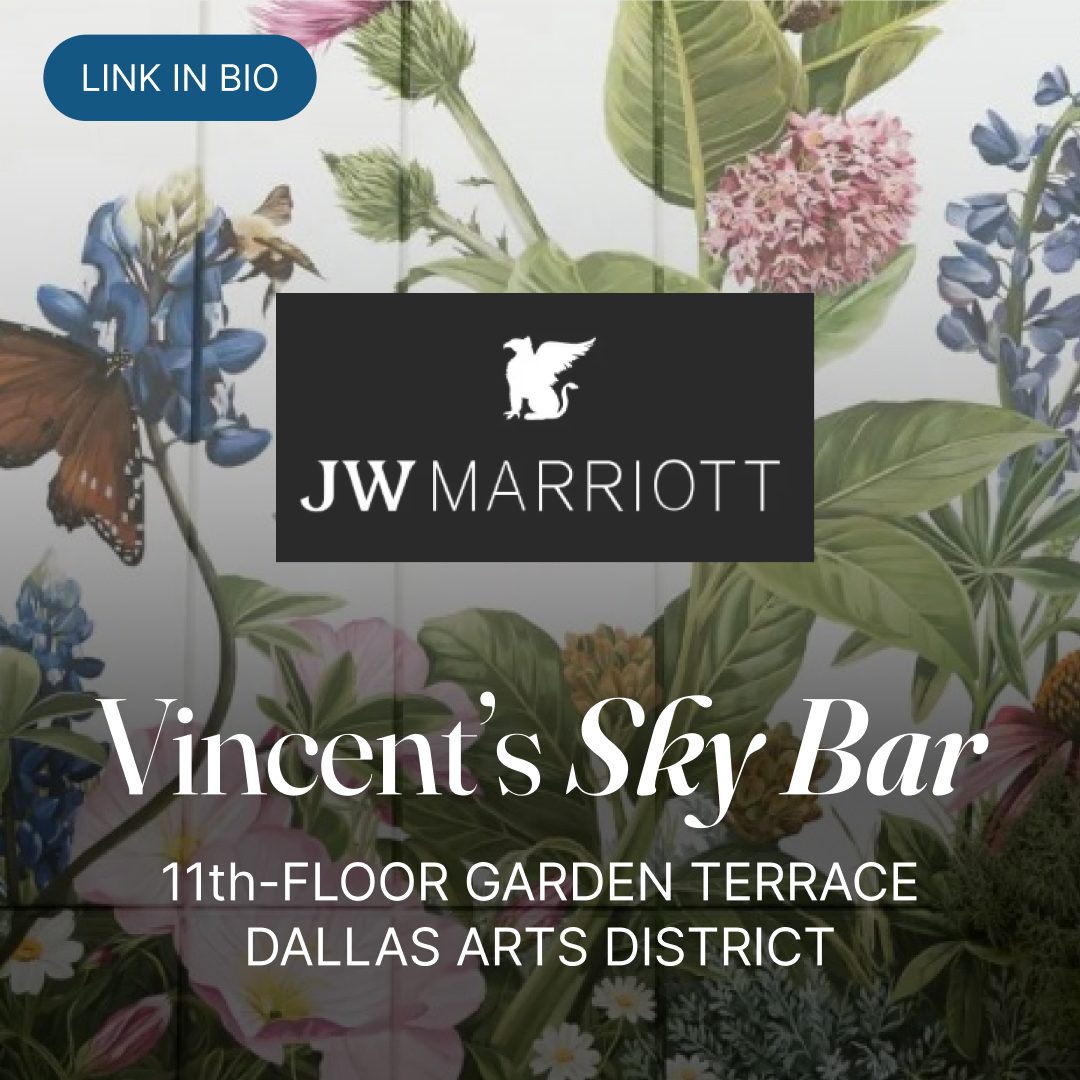 Instagram slide: Vincent&rsquo;s Sky Bar, 11th-floor garden terrace, JW Marriott Dallas Arts District