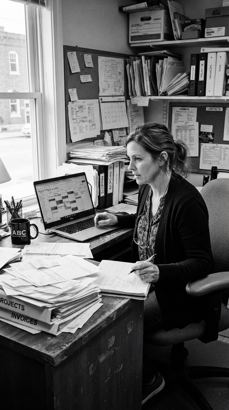 A business owner managing jobs and invoices