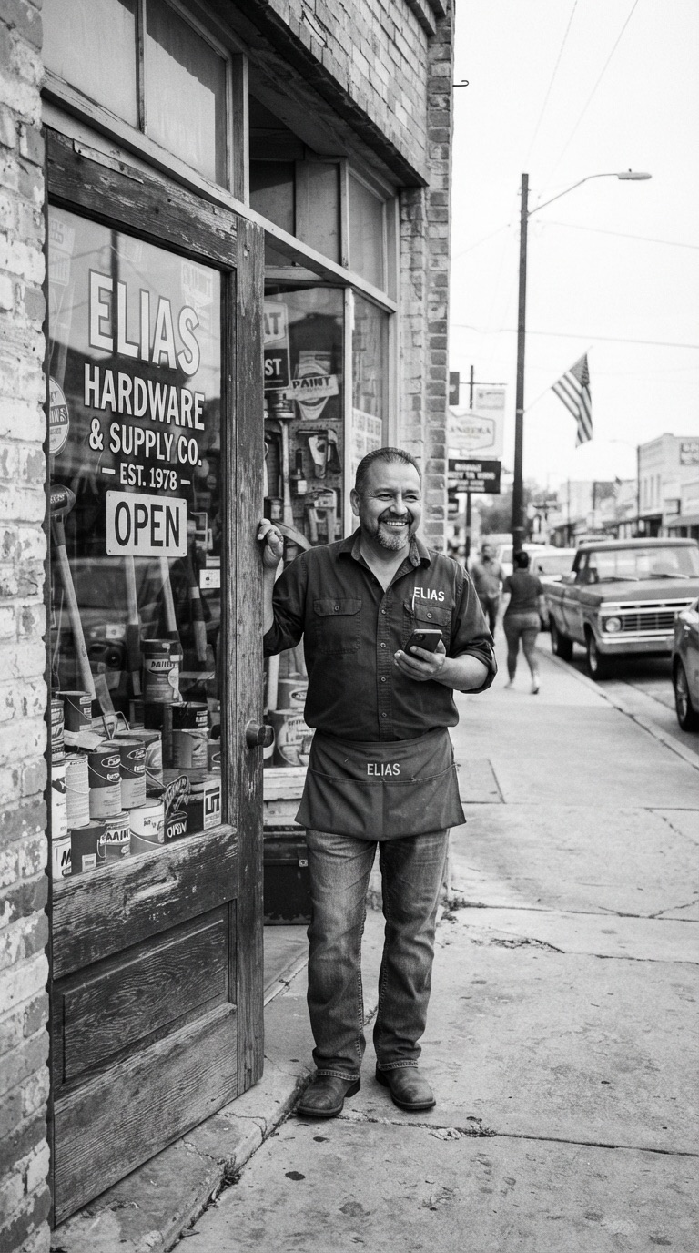 A local business owner checking reviews and search results